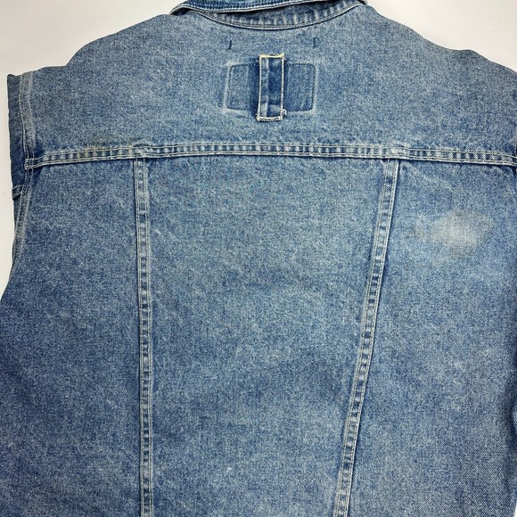 Vintage 80 90's Distressed ACID WASH Blue Jean Jacket Streetwear Coat Size M - Picture 9 of 9